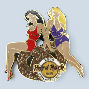 Hard Rock Pin Philadelphia 2005 2 Girls With Giant Pretzel